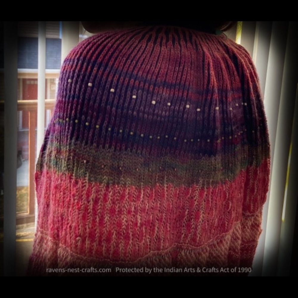 AK Native Floral, 2 Color Brioche Shawl, Baby Alpaca & Baby Merino Lace Yarns